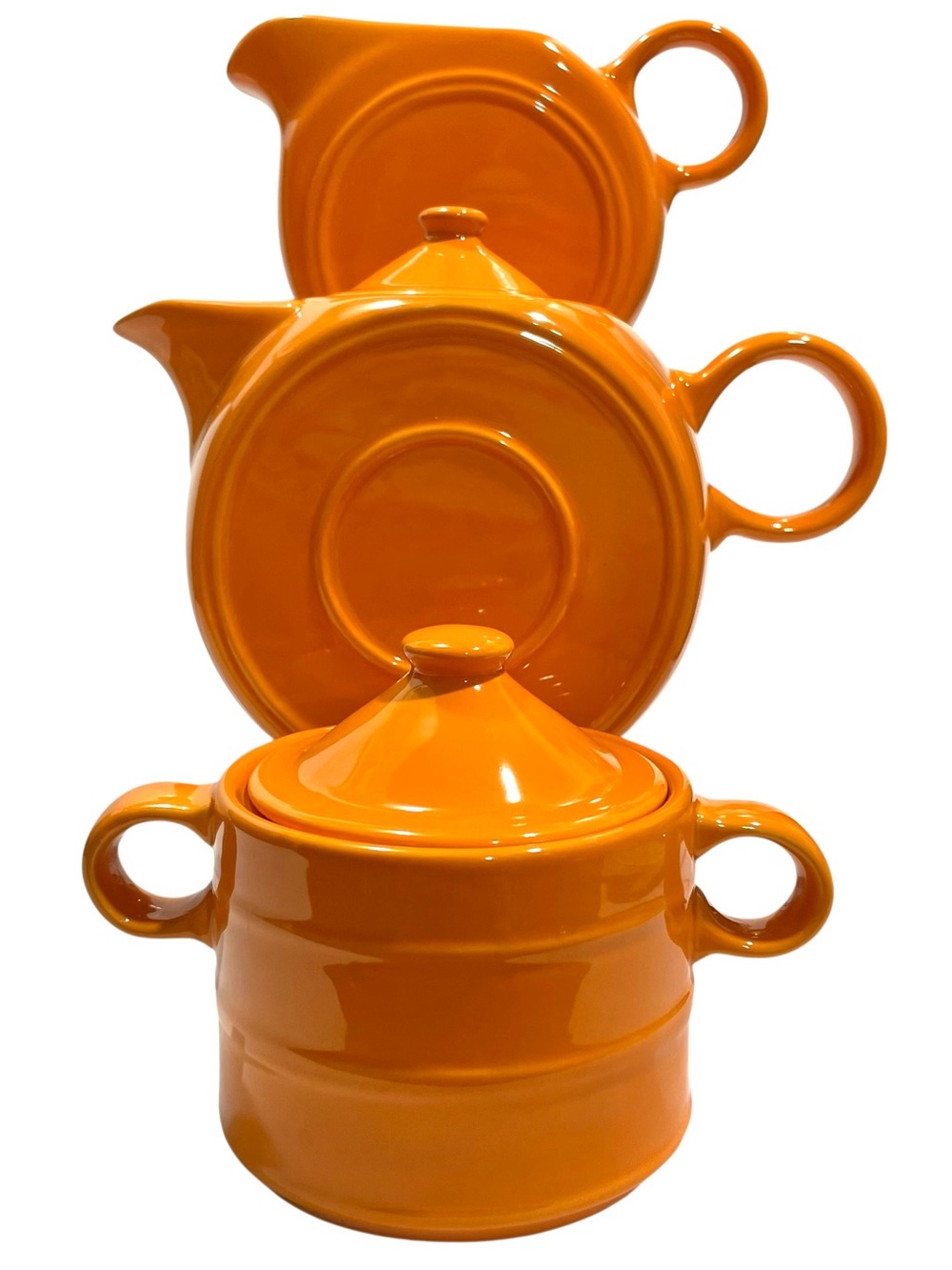 Vintage 2000s Cantina Orange Stoneware Teapot, Sugar and Creamer Set - China